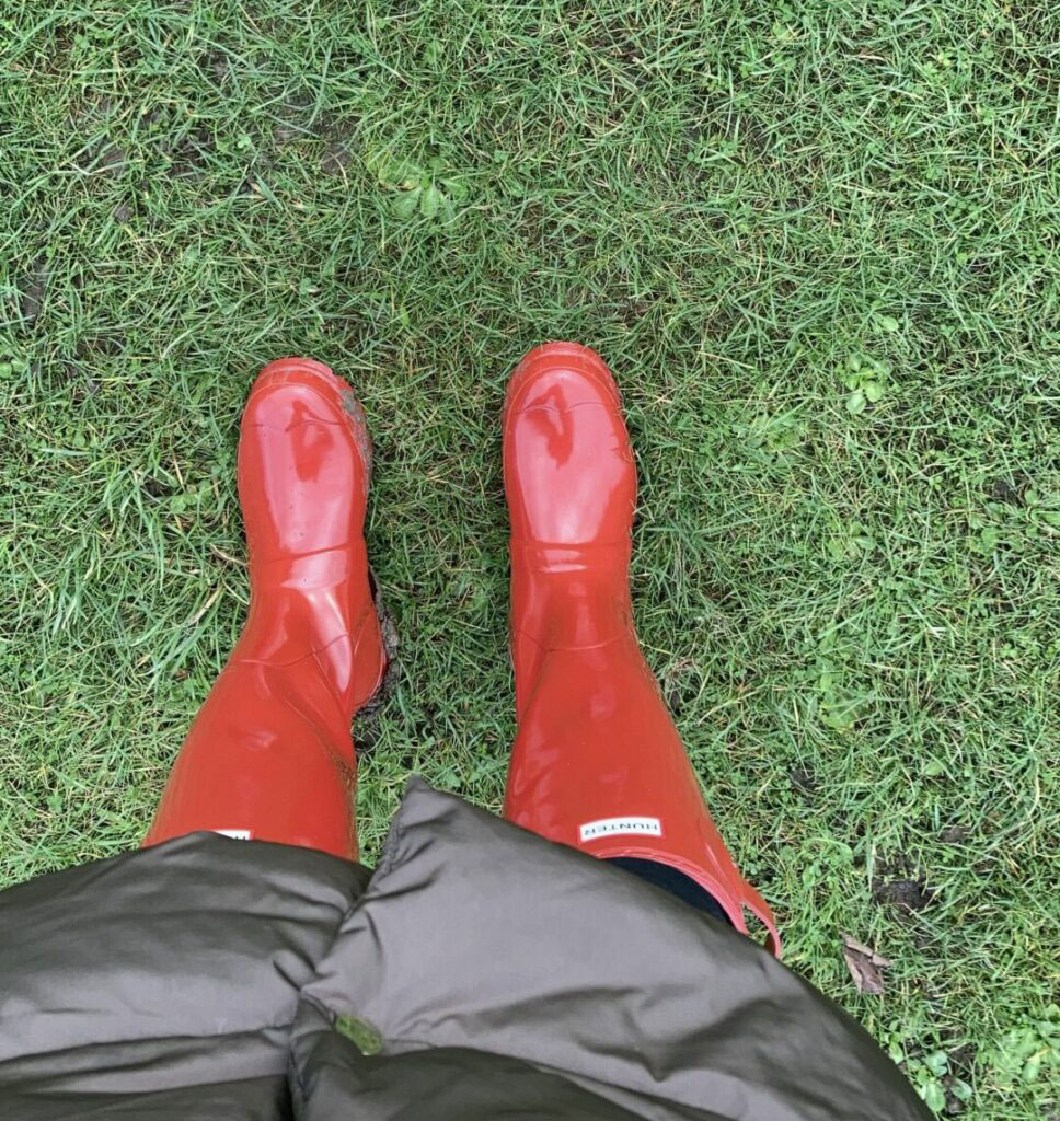Out walking in red wellies